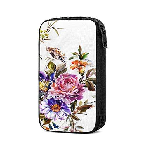 Electronic Organizer Beautiful Nature,Red Pink Flower Bunch Watercolor Travel Universal Cable Organizer Electronics Accessories Cases Gadgets Bag Cord Storage Bag for Cable,Charger,Phone,USB,SD Card 1