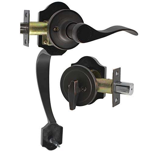 Gobrico 3 Sets Exterior/Interior Handlesets,Wave-Style Door Lever and Single Cylinder Deadbolts 5