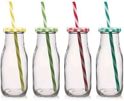 Meldique Juice Cup Juice Bottle With Straw Juice Glass Bottle With lid And straw Glass Juice Cup Multi Color Set of 6 300 Ml Use To Fruit Juice Smoothie Milk Shack 5