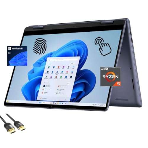 Dell Inspiron 14 2-in-1 Laptop, 14" FHD TouchScreen Display, AMD Ryzen 5-8640HS(Up to 4.9Hz), 64GB DDR5, 2TB PCIe SSD, Backlit KB, FP Reader, SD Card Reader, WiFi 6E, HDMI, USB-C, PDG HDMI, Win 11 Pro 1