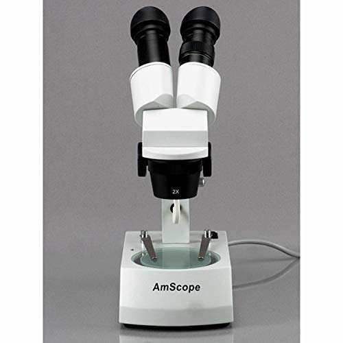 AmScope SE305-AY Binocular Stereo Microscope, WF10x and WF15x Eyepieces, 10X/15X/30X/45X Magnification, 1X and 3X Objectives, Upper and Lower Halogen Lighting, Reversible Black/White Stage Plate, Arm Stand, 120V 3