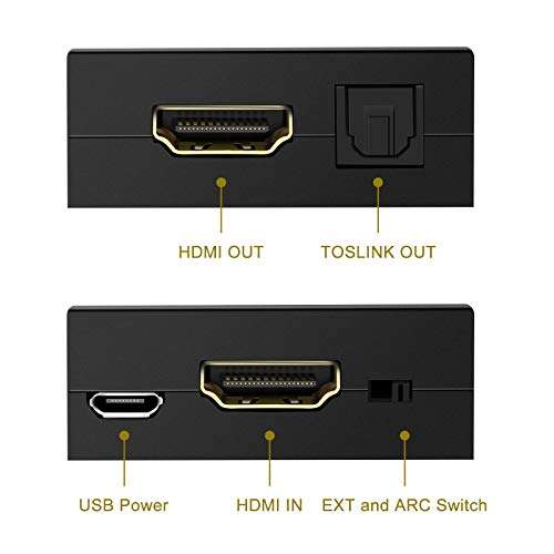 HDMI Audio Extractor ARC 4K HDMI Audio Splitter Converter HDMI to Optical Adapter Support 5.1 DTS HDCP 4K2K@30Hz Compatable for PS4 PS5 Xbox Fire Stick Blu-Ray Player etc. 5