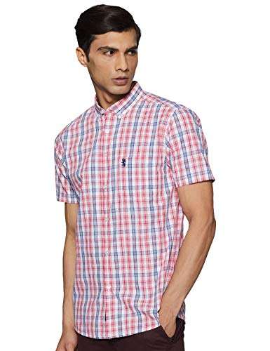 Red Tape Men's Checkered Regular fit Casual Shirt (RHS0128_Crimson_Small S) 1