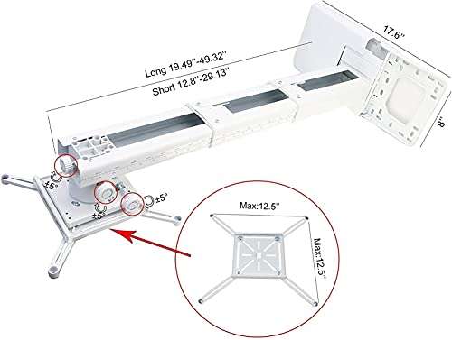farsee living Projector Wall Mount with Universal LCD/DLP Mounting, Telescopic Bracket Hanger, High-Precision Adjustable & Load Capacity Projector Mount Wall White Projector mounts(19.49"-49.21") 2