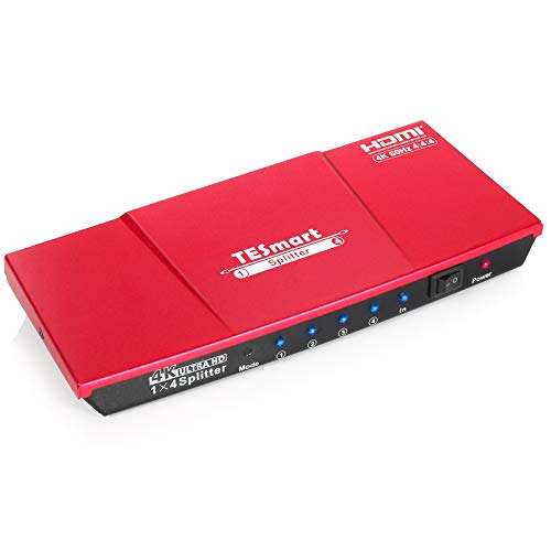 TESmart HDMI Splitter 1x4, 1 in 4 Out UHD 4K@60Hz 4:4:4 Supports HDCP, 18 Gbps, HDR, Dolby Vision, with Smart EDID Managerment for Different Resolution Monitors 1