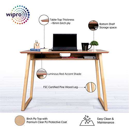 Wipro Furniture Ryland Natural Wood Office Desk & Study Table with inbuilt Utility Shelf - 1050 * 600 * 740mm (Birch Ply & Natural Pine Wood), 41 * 23.6 * 29 inches (ERYLD10560XXXX) 4