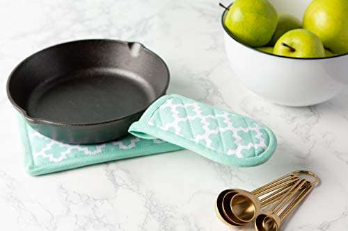 DII Cotton Lattiece Pan Handle Holders, 6 x 3" Set of 3, Machine Washable and Heat Resistant Pan Handle Sleeve for Kitchen Cooking & Baking-Aqua 4