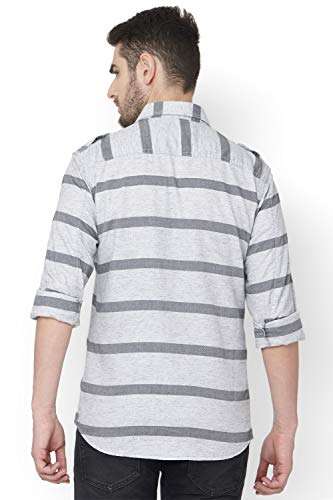 MUFTI Men's Striped Slim fit Casual Shirt (MFS-11188-K-18-GREY-L_Grey L) 4