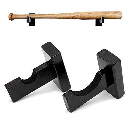 HAI+ Wall Mount Horizontal Baseball Bat Display Case, Softball Bat Hanger Holder and Organic, Bat Souvenir Stand, Bat Storage Shelf (Black Wood)