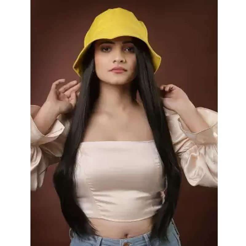 CHANDERKASH 24" Synthetic Hair Extension Attached Bucket Hat Long Straight Wig 5