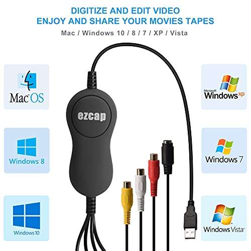 USB Video Capture Converter , VCR VHS to DVD, Analog Video to Digitize Digital PC for Windows and Mac OS 3