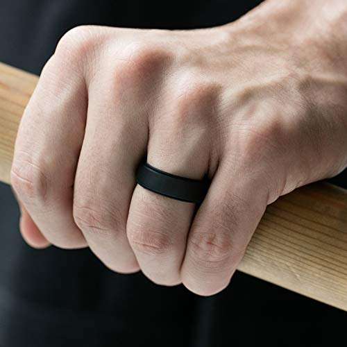 ROQ Silicone Rubber Wedding Ring for Men, Comfort Fit, Men's Wedding Band, Breathable Rubber Engagement Band, 8mm Wide 2mm Thick, Step Edge, 4 Pack, Black, Grey, Dark Silver, Bordeaux Camo, Size 14 5