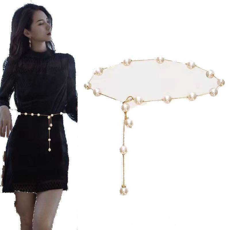 Generic Gold Pearl Body Chain, Waist Line Faux Pearl Body Chain, O/S 3