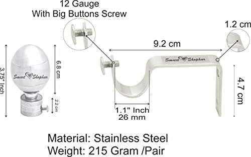 SMART SHOPHAR Stainless Steel Lumia Curtain Bracket 4 Inches Silver, Pack of 1 Set, 2pcs / Elegant Design/Durable Construction/Convenient Assembly/Suitable for Curtain Rods 5