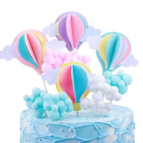 Riverbyland Paper Cake Topper For Kids Party Favors Hot Air Balloon Pack of 8 1