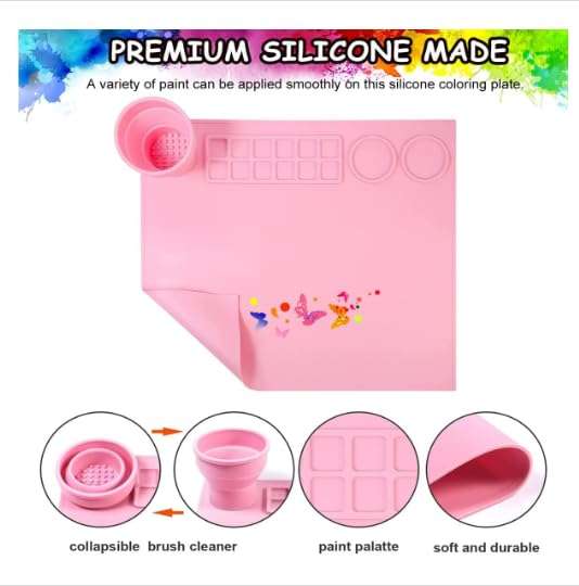 Roxbury Silicone 43 * 38cm Multipurpose Washable Craft Mat with Cleaning Cup Non-Slip Resistant Mat Modern Paint Clay Mat Dishwasher-Safe Arts and Crafts Painting Resin Casting 4