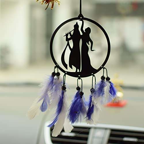 Gopinath Autolink Fancy radhe Krishna Dream Catcher for car & Wall Hanging Attract Positive Good Luck Charm Protection Made with Acrylic Material Feathers 1