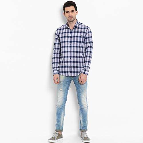 Mufti Men's Checkered Slim fit Casual Shirt (MFS-9546-H-LILAC-NAVY-L_Lilac-Navy L) 2