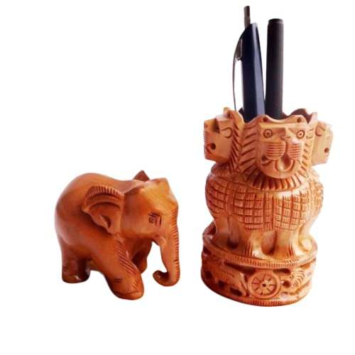 Illusion crafts Wooden Jali Pen Stand Office Table Decor (Brown, 12x14x6 cm)