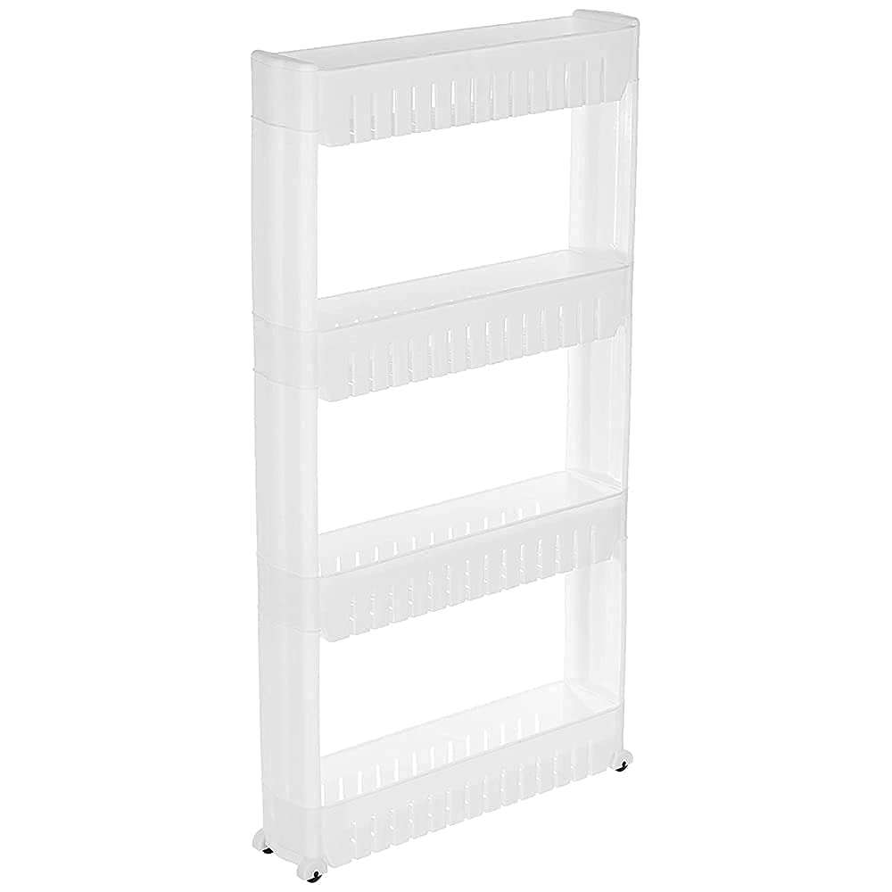 4 Layer Multi Storage Organizer Slim Rack Shelf with Wheels for Easy Movement | Unbreakable Plastic, white 4