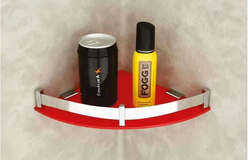 Self-Adhesive Acrylic Bathroom Corner Shelf Rack Organizer Stand includes Screws and Screw Caps Bathroom Organisers Storage Racks Red (10X10 Size Pack of 2) 1