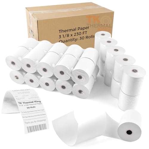 TK Thermal King, (30 Rolls) 3 1/8" x 230' Thermal Paper, POS Receipt Paper for Retail Business Cash Register, Fits Most Credit Card Terminal Point Of Sale 1