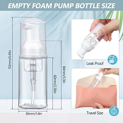 100 Pcs Foam Pump Bottle 1oz/30ml Mini Travel Plastic Empty Pump Lash Shampoo Clear Dispenser Portable Instant Soap Foaming Bottles for Hand Lotion Shampoo 2
