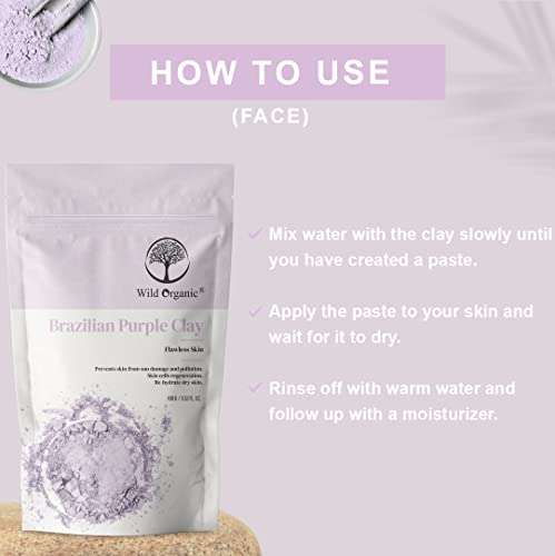 Wild Organic Brazilian Purple Clay Powder Flawless Skin Clay, Skin Cells Regeneration, Re-Hydrate Dry Skin, Prevent Skin From Sun Damage and Pollution. For Men & Women 100gm 3