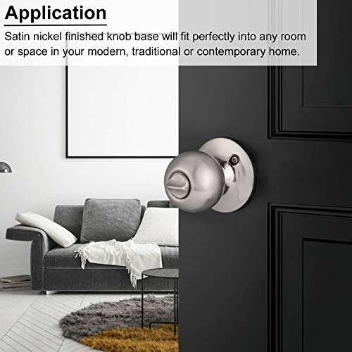 Knobonly Brushed Nickel Privacy Door Knobs Interior Keyless Door Lock Interior for Bathroom Bedroom Round Classic Door Handles, Door Knob Set of 1 4