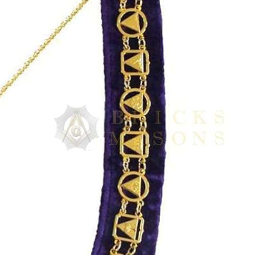 Bricks Masons Masonic 33 Degree Chain Collar - Gold/Silver on Purple 4
