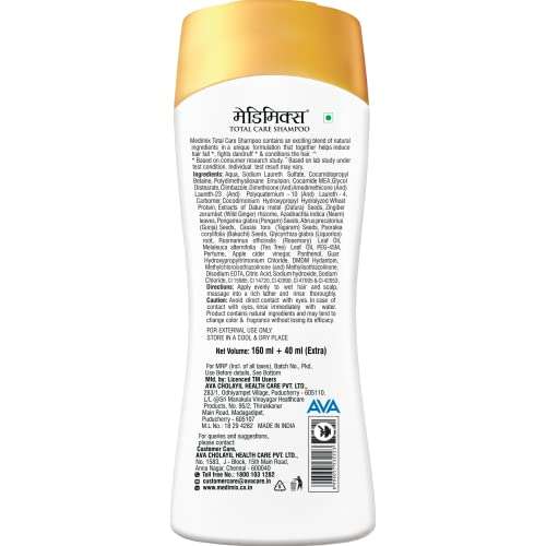 MEDIMIX Total Care Shampoo | Pack of 2 | 200ml Each | Triple Action | Minimizes Hair Fall* | Fights Dandruff* | Conditions Hair^ | 5