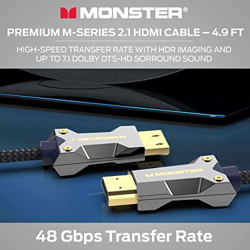 Monster M-Series 3000 Certified Premium 8K High Speed - 2.1, 4K 120Hz , 48 Gbps- HDMI Cables for Apple TV, Roku, Smart TV, Laptop, Montior - 4.9 ft 3