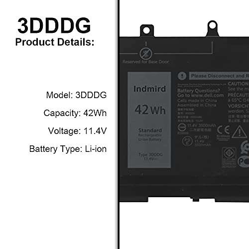 INDMIRD 42Wh 3DDDG DELL Laptop Battery Replacement for Dell Precision 3520 3530 Latitude E5280 E5480 E5580 5280 5288 5290 5480 5488 5490 5491 5495 5580 5590 3VC9Y 45N3J 80JT9 049XH 451-BBZP 11.4V 2