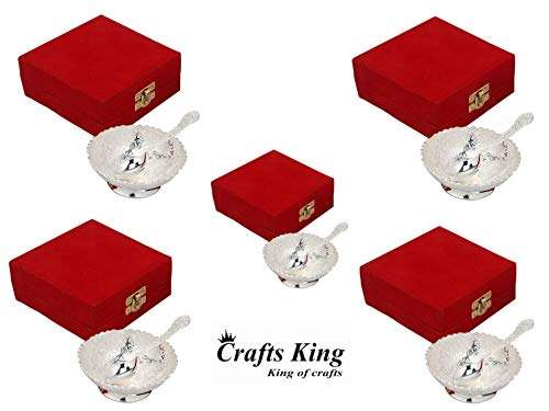Crafts King Silver Plated Single Bowl Set with Awesome Gifts Box - 2 Pieces Set of 5