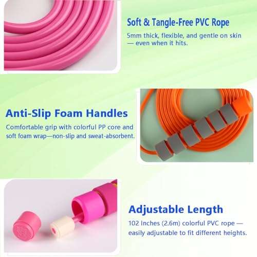 Jump Rope for Kids - Adjustable Soft Skipping Rope with Skin-Friendly Foam Handles for Kids, Boys, Girls, Children - Outdoor Fun Activity, Great Party Favor, Exercise Activity & Fitness 4