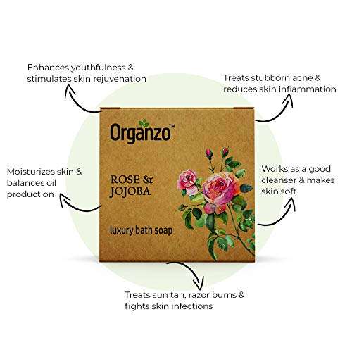 Organzo Organic Natural Hand Made Luxury Bathing Soap with Rose & Jojoba, Kokum Butter & Frankincense Chemical Free, Cold pressed Paraben Free SLS Free 100gm (Pack of 2) 4