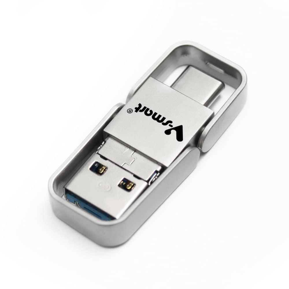 V-smart TC-302 USB 3.0 Type C Flash Drive | 3 in 1 USB C, USB A, Micro USB| High Speed OTG Flash Drive for Smartphone, Tablets, New MacBook (Matte Silver 128GB) 1