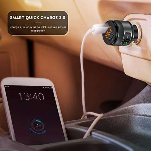 Bluetooth 5.3 FM Transmitter for Car, 3.0 Wireless Bluetooth FM Radio Adapter Music Player FM Transmitter/Car Kit with Hands-Free Calling and 2 USB Ports Charger Support USB Drive 2