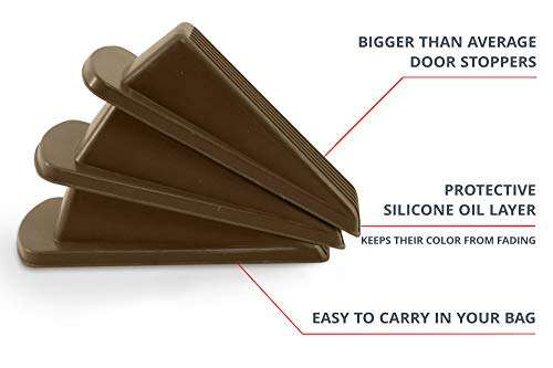 Home Premium Door Stoppers for Bottom of Door, Rubber Door Stop Wedge (4 Pack, Brown) 4