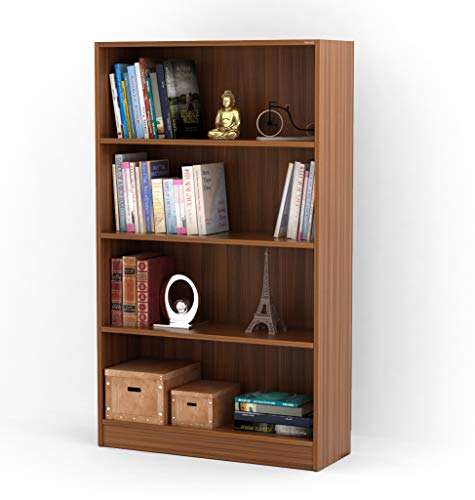 BLUEWUD Alex Engineered Wood Bookshelf Cabinet Book Rack Organizer with 4 Shelves for Décor Display Wall Mount Floor Standing for Home Library (Walnut)