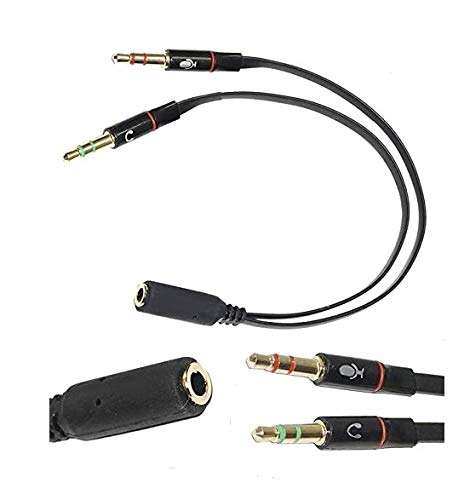 Two Male to One Female 3.5mm Headphone Earphone Mic Audio Y Splitter Cable Cord Wire for PC Laptop 1