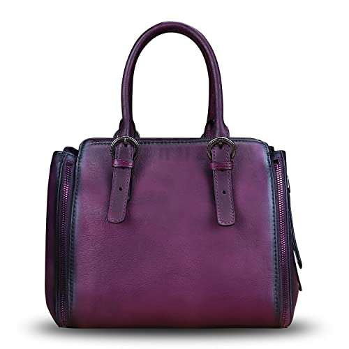 Genuine Leather Handbags Satchel for Women Purse Vintage Handmade Top-Handle Handbag Crossbody Shoulder Bag (Purple) 3