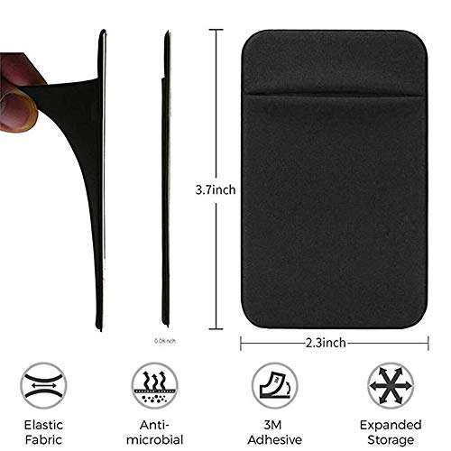 Phone Back Pocket, Card Pocket, Secure Card Holder for Back of Phone, Stretchy Fabric Cell Phone Wallet Stick On Credit Card Case(Black) 2