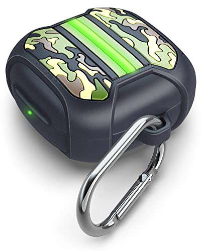 TAGCMC Camo Armor Designed for Galaxy Buds Pro 2 Case(2021),Galaxy Buds Pro Case/Galaxy Buds Live Case Cover - Night Luminous Shockproof Silicone Case,with Detachable Carabiner ，Black/Green Camouflage 1