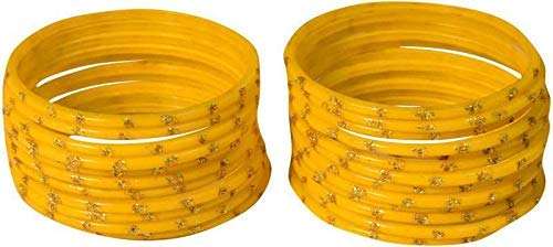 Laal Amrood Beautiful Elegant Yellow Glass Bangles Chudi Girls Set Golden Zari Dot for Women Wedding Festive Jewellery 2