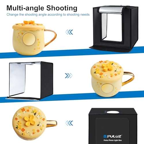 Portable Photo Studio Box - PULUZ 16 inch 40cm Portable Photography Light Tent, Professional Foldable Shooting Lighting Softbox with 2x32 LED Lights & Three-Color Backdrops for Product Display 3