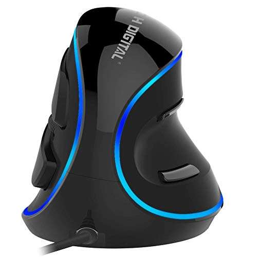 J-Tech Digital Ergonomic Mouse Wired - RGB Vertical Gaming Mouse with 5 Adjustable DPI Settings up to 4000 DPI, Computer Mouse for Carpal Tunnel, Removable Palm Rest and Thumb Buttons [V628R]