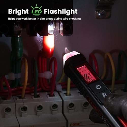 KAIWEETS Voltage Tester/Non-Contact Voltage Tester with Signal Percentage, Dual Range AC 12V/70V-1000V, Live/Null Wire Tester, Electrical Tester with LCD Display, Buzzer Alarm, Wire Breakpoint Finder 5