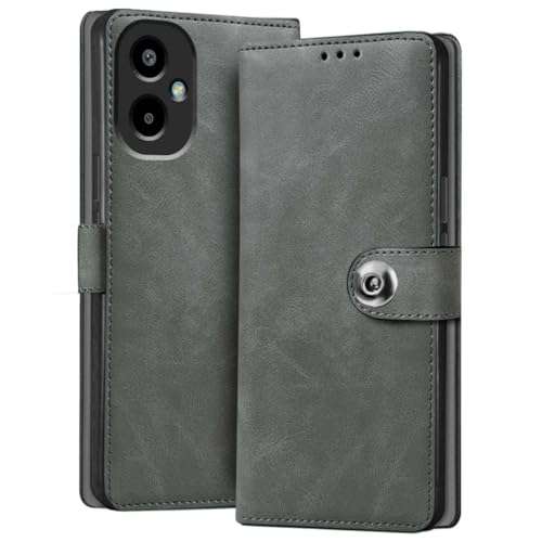 Fashionury Flip Back Case for Samsung Galaxy M06 5G / Samsung Galaxy F06 5G | Genuine Leather Finish | Designer Button | Inbuilt Pockets & Stand | Flip Back Cover for Samsung F06 / M06 (Rhino Gray)