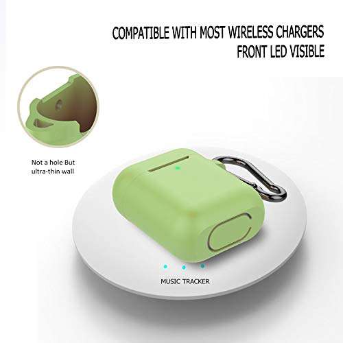 Airpods Case, Music tracker Protective Thicken Airpods Cover Soft Silicone Chargeable Headphone Case with Anti-Lost Carabiner for Apple Airpods 1&2 Charging Case (Matcha Green) 5